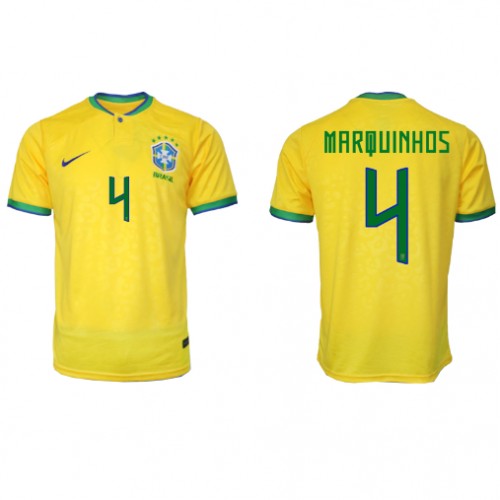 Brasilien Marquinhos #4 Replika Hjemmebanetrøje VM 2022 Kortærmet